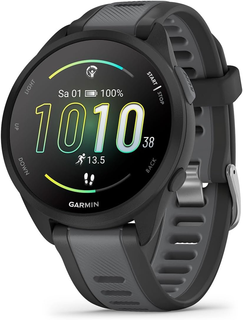 Garmin Forerunner 165 43 mm Running Smartwatch, 1.2 Inch AMOLED Touch Screen, Up to 11 Days Battery Life, 25+ Sports Apps, Training Recommendations, Health Data, Smart Functions