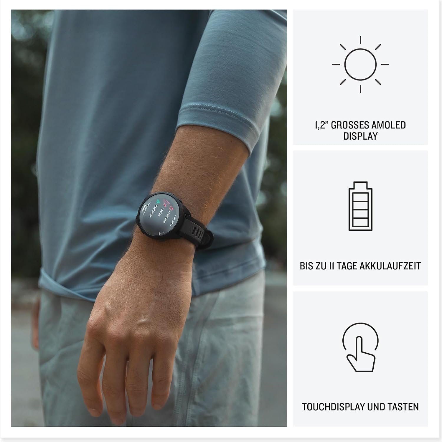 Garmin Forerunner 165 43 mm Running Smartwatch, 1.2 Inch AMOLED Touch Screen, Up to 11 Days Battery Life, 25+ Sports Apps, Training Recommendations, Health Data, Smart Functions – Bild 3