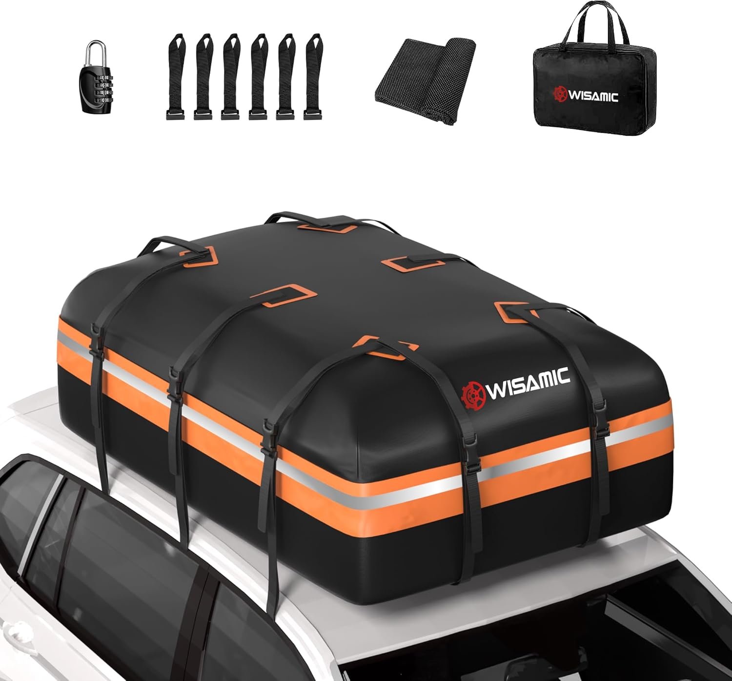 Wisamic Autodachbox 595L, faltbare Dachtasche, Dachbox, Aufbewahrungsbox, 1000D, wasserdichter Dachträger, Gepäckbox für Autos, Transporter, SUVs