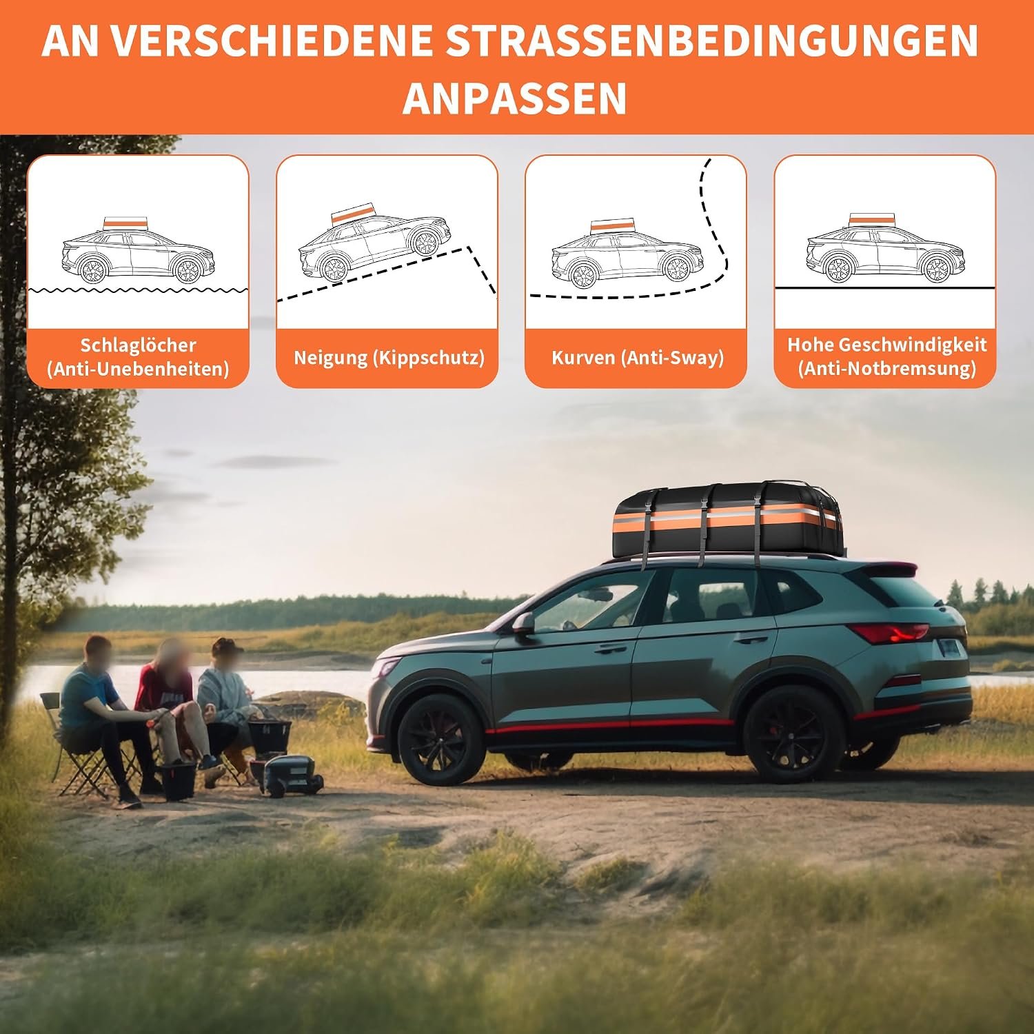 Wisamic Autodachbox 595L, faltbare Dachtasche, Dachbox, Aufbewahrungsbox, 1000D, wasserdichter Dachträger, Gepäckbox für Autos, Transporter, SUVs – Bild 4