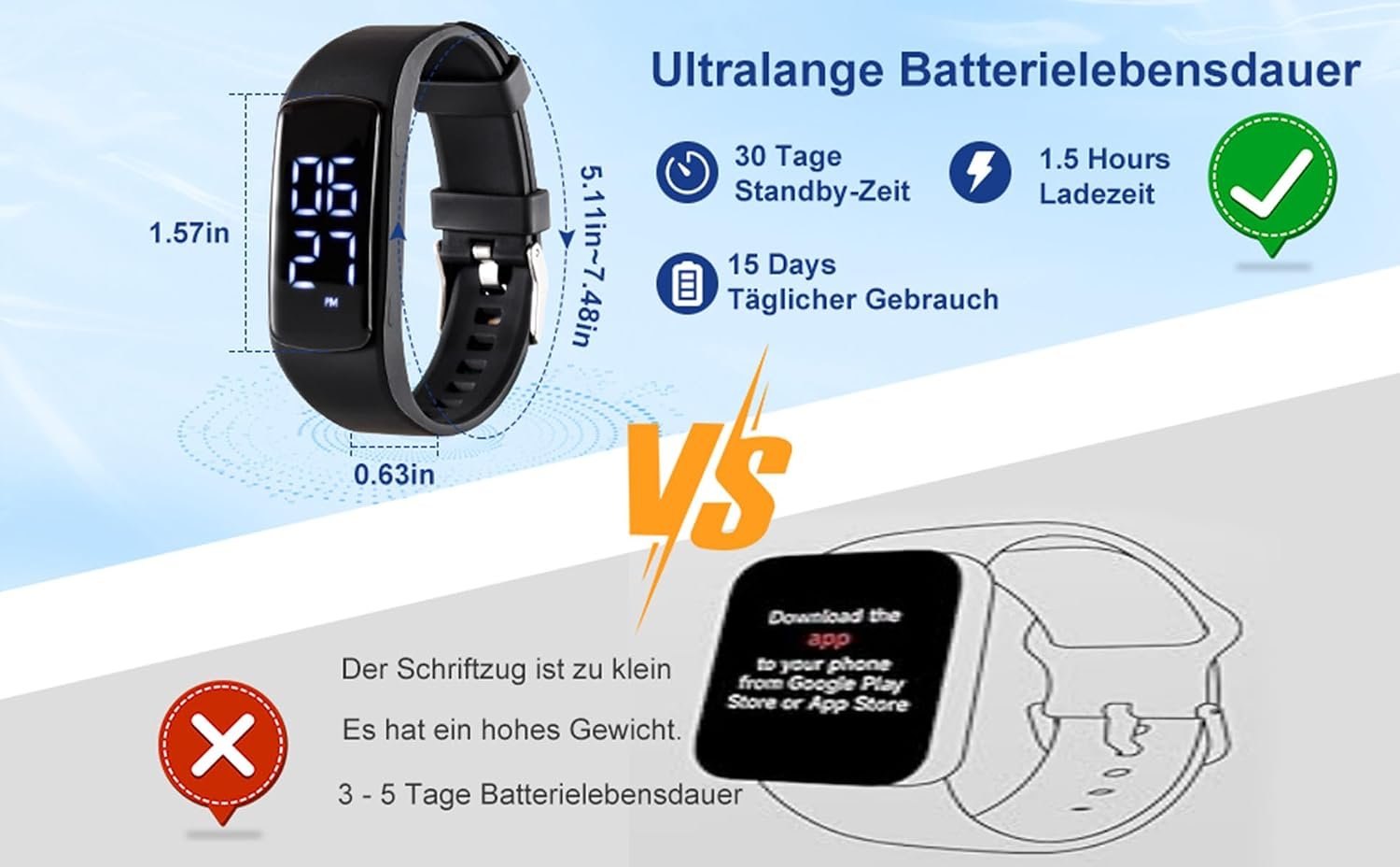 Ohne Mobilfunkverbindung, EPERSU IP68 wasserdichte Schrittzähleruhr, Fitness-Tracker-Armband, Kalorienzähler für Erwachsene, Kinder, Männer, Frauen, ohne App, ohne Bluetooth, für Sauna & Schwimmen – Bild 5
