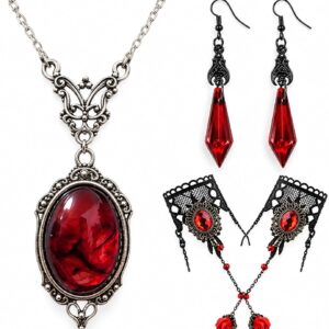 Halloween-Kostüm Damen-Vampir-Schmuckset, 4-teilig mit roten Steinen