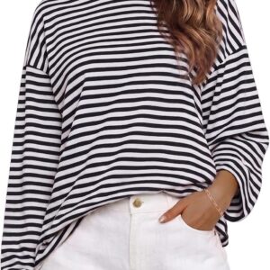 Cuptacc Langarm-Damen-Sweatshirt, gestreift, übergroß, Herbst, läss...