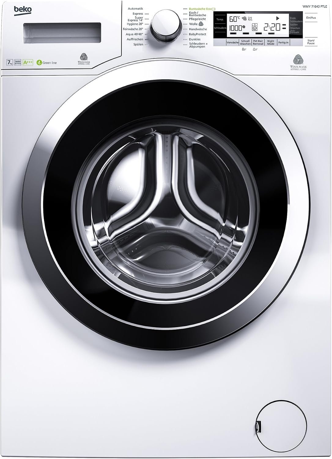 Beko WMY 71643 Ptle Frontlader-Waschmaschine / Energieeffizienzklasse A+++ / 171 kWh/Jahr / 1600 U/min / 7 kg / 9020 L / Weiß / Weißes Display – Bild 2