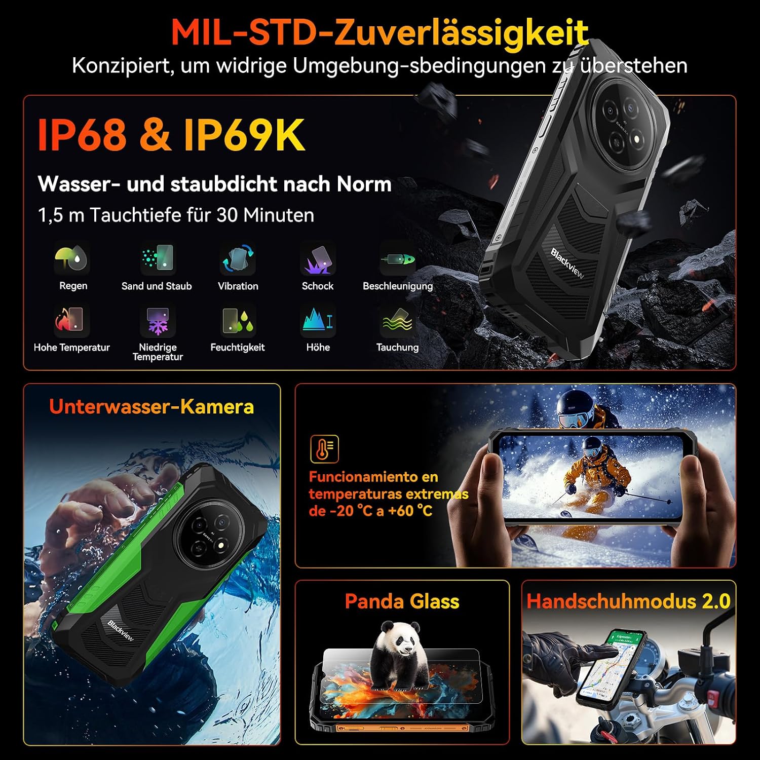 Blackview Outdoor Handy ohne Vertrag, 10000 mAh Akku Android 16 Smartphone, IP68/IP69K Baustellenhandy, 18GB RAM + 256GB ROM, 6,56 Zoll 90Hz Display, Dual SIM, NFC, OTG, GPS, 3 Jahre Herstellerschutz – Bild 2