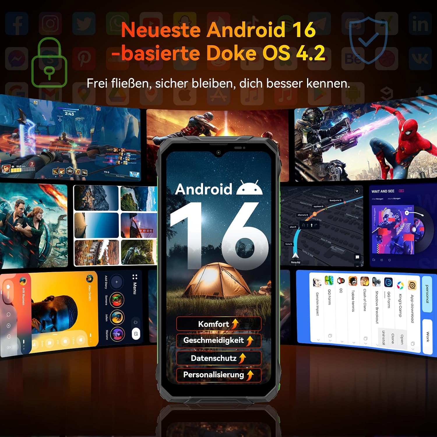 Blackview Outdoor Handy ohne Vertrag, 10000 mAh Akku Android 16 Smartphone, IP68/IP69K Baustellenhandy, 18GB RAM + 256GB ROM, 6,56 Zoll 90Hz Display, Dual SIM, NFC, OTG, GPS, 3 Jahre Herstellerschutz – Bild 4