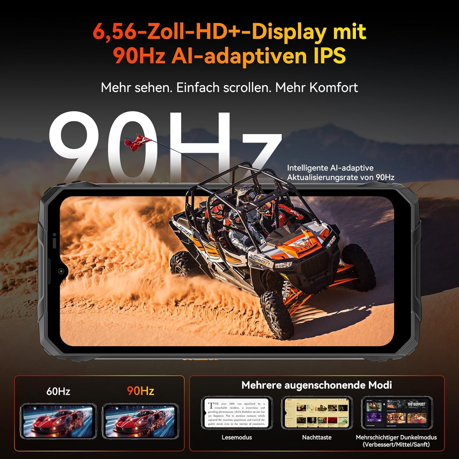 Blackview Outdoor Handy ohne Vertrag, 10000 mAh Akku Android 16 Smartphone, IP68/IP69K Baustellenhandy, 18GB RAM + 256GB ROM, 6,56 Zoll 90Hz Display, Dual SIM, NFC, OTG, GPS, 3 Jahre Herstellerschutz – Bild 6
