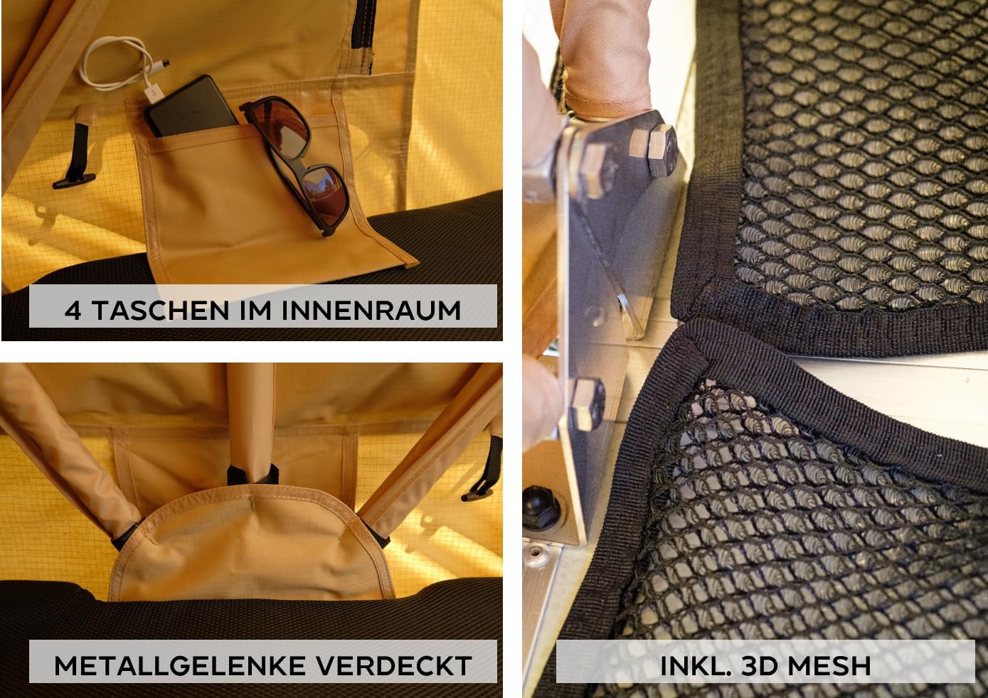 Autodachzelt mit Vorzelt 160 x 240 cm für 3-4 Personen – höhenverstellbares Vorzelt – inklusive Komfortmatratze – regensicher 5000 mm Wassersäule – Bild 5