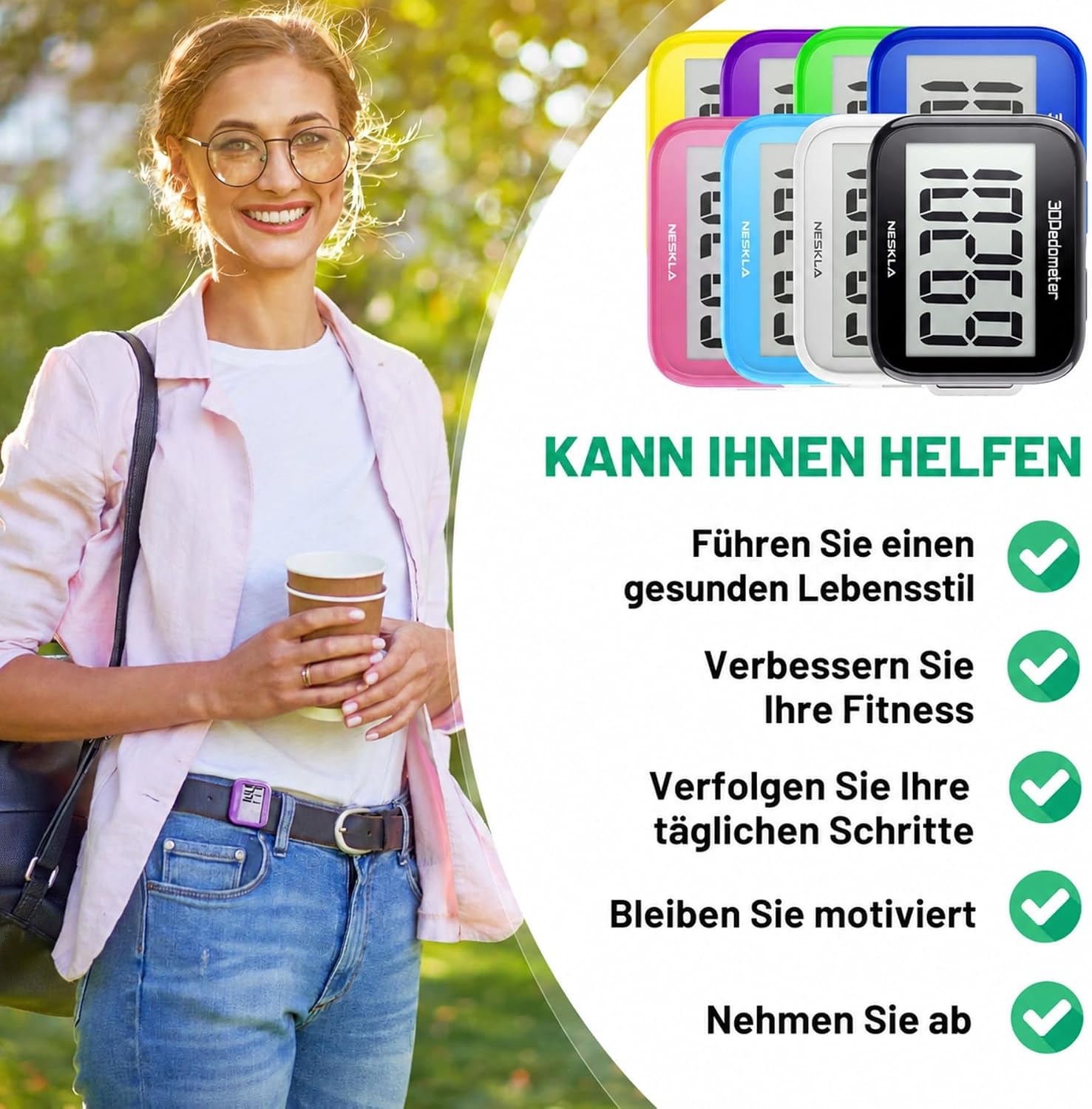 NESKLA 3D-Schrittzähler, einfacher Schrittzähler, großes LCD-Display zum Gehen – Bild 4