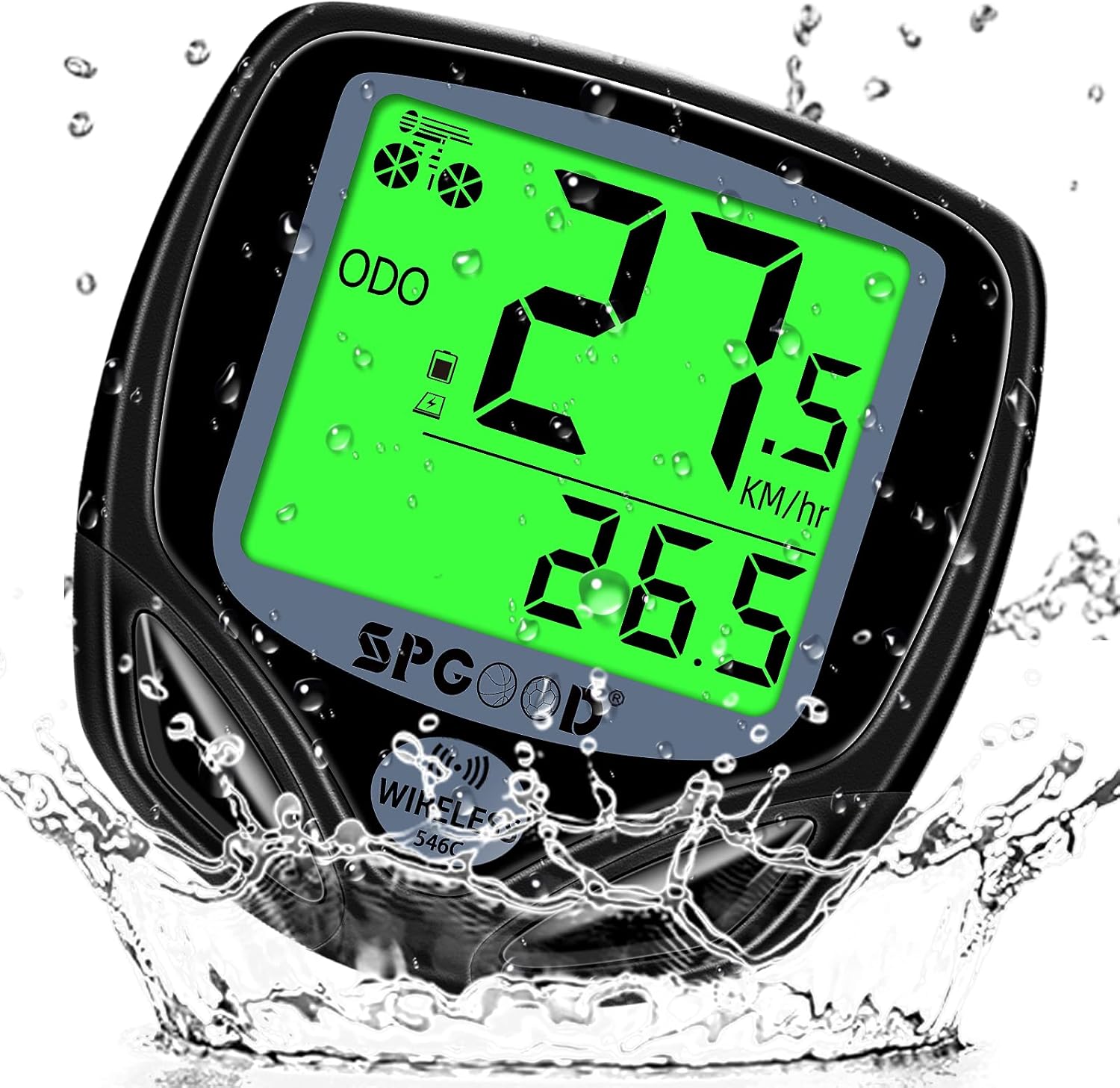 SPGOOD Kabelloser Fahrradcomputer, 19 Funktionen, IP54 wasserdicht, Schwarz