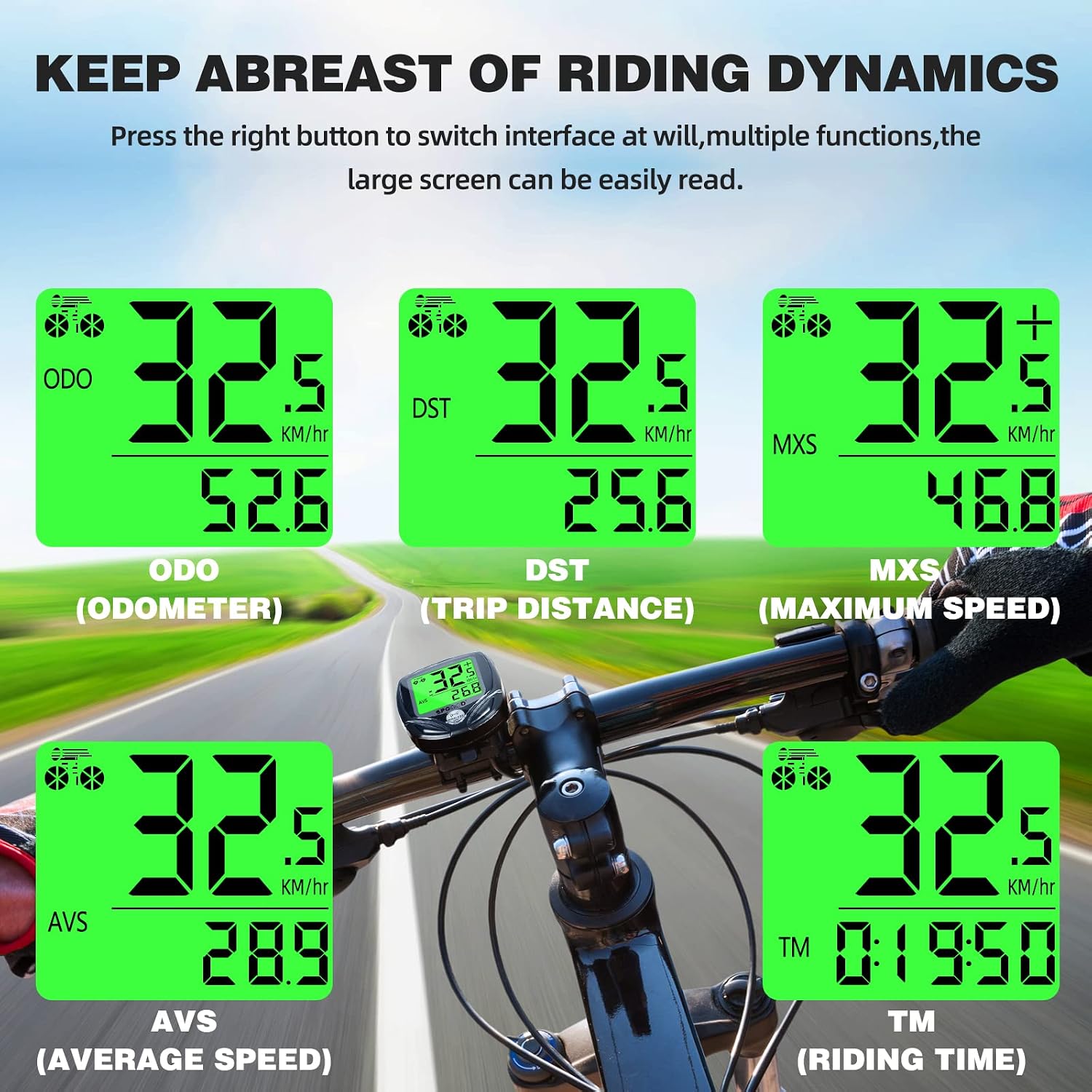 SPGOOD Kabelloser Fahrradcomputer, 19 Funktionen, IP54 wasserdicht, Schwarz – Bild 4