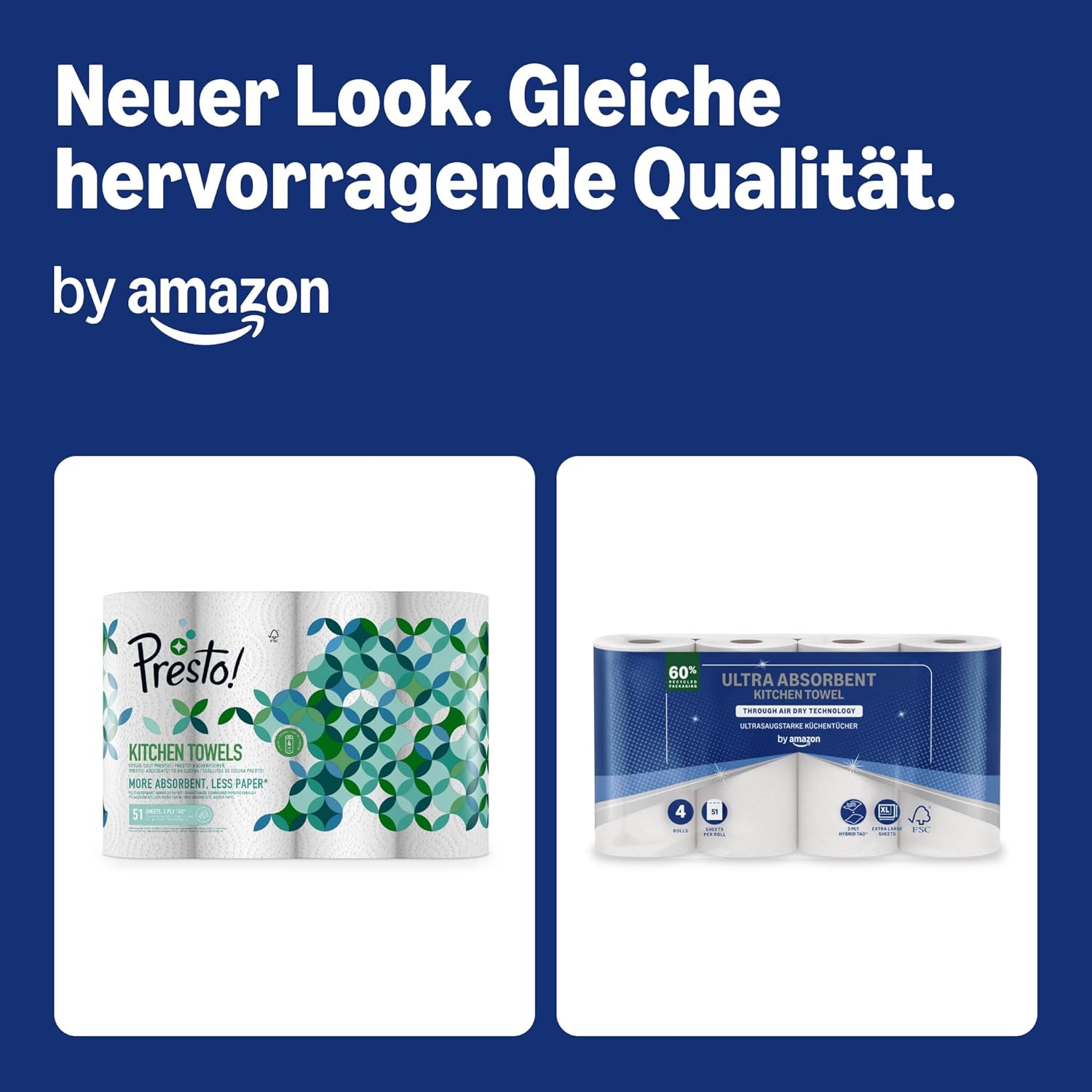 von Amazon Ultra Absorbent TAD Küchenrolle, 32 Rollen (8 Packungen mit je 4 Stück), 51 Blatt pro Rolle – Bild 2