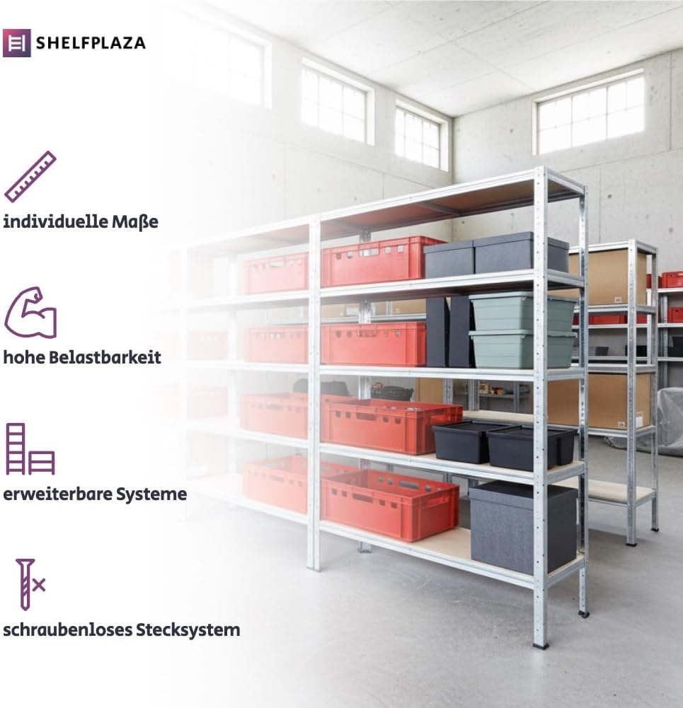 Shelfplaza Home 180 x 90 x 40 cm Schwerlastregal verzinkt mit 5 – Bild 5