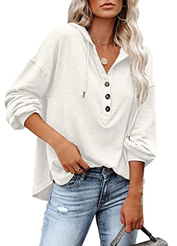 PLOKNRD Hoodie Damen V-Ausschnitt Pullover Kordelzug Dünn Kapuzenpullover
