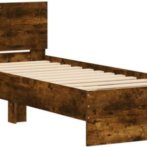 vidaXL Bettgestell mit Kopfteil Räuchereiche 90 x 190 cm Holzmaterial