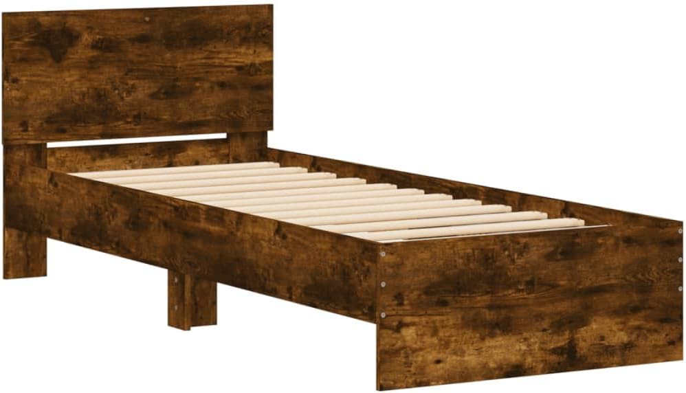 vidaXL Bettgestell mit Kopfteil Räuchereiche 90 x 190 cm Holzmaterial