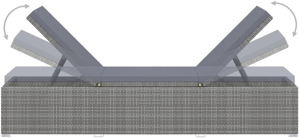 vidaXL Sonnenliege mit Auflage, Gartenliege, Rattanliege, Strandliege, Sonnenliege, Gartenmöbel, Rattanmöbel, Poly Rattan, Grau – Bild 4