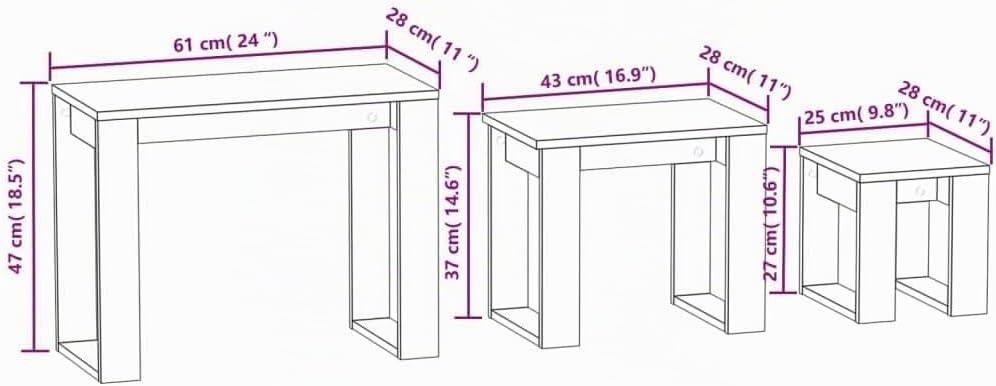 vidaXL 3er Set Couchtisch Beistelltisch Wohnzimmertisch Sofatisch Teetisch Nachttisch Wohnzimmer Beton Grau Holzwerkstoff – Bild 3