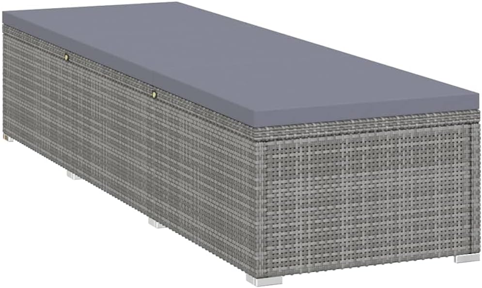vidaXL Sonnenliege mit Auflage, Gartenliege, Rattanliege, Strandliege, Sonnenliege, Gartenmöbel, Rattanmöbel, Poly Rattan, Grau – Bild 7