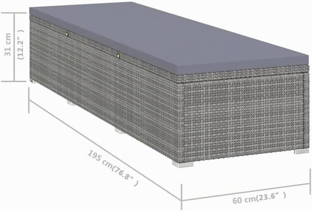 vidaXL Sonnenliege mit Auflage, Gartenliege, Rattanliege, Strandliege, Sonnenliege, Gartenmöbel, Rattanmöbel, Poly Rattan, Grau – Bild 3