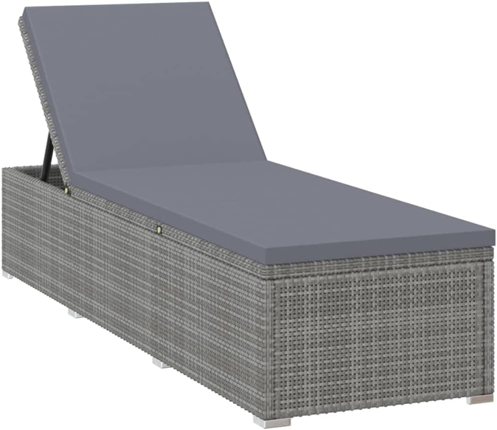 vidaXL Sonnenliege mit Auflage, Gartenliege, Rattanliege, Strandliege, Sonnenliege, Gartenmöbel, Rattanmöbel, Poly Rattan, Grau