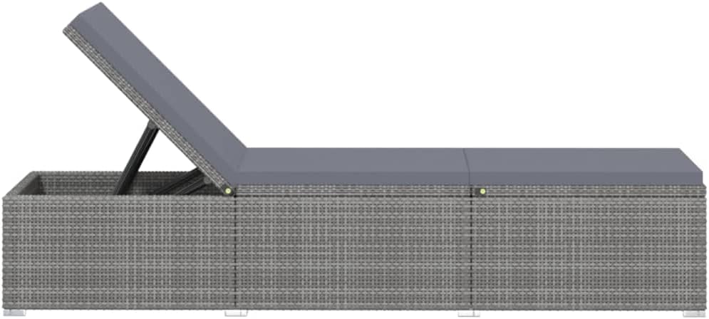 vidaXL Sonnenliege mit Auflage, Gartenliege, Rattanliege, Strandliege, Sonnenliege, Gartenmöbel, Rattanmöbel, Poly Rattan, Grau – Bild 8