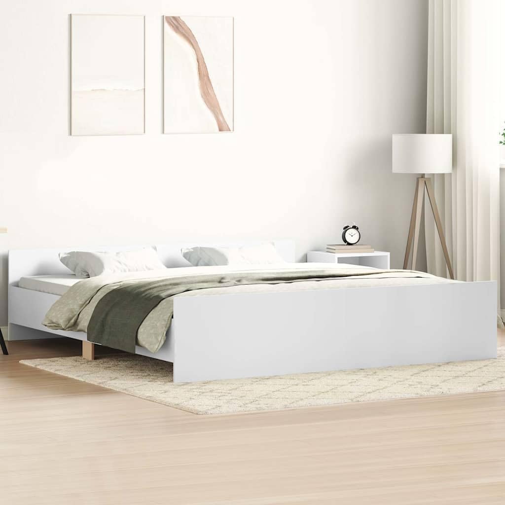 vidaXL Bettgestell, mit Lattenrost, für Bett/Gästebett, mit Kopfteil/Fußteil, Metallbett, Doppelbett, Schlafzimmerbett, Weiß, 160 x 200 cm – Bild 2