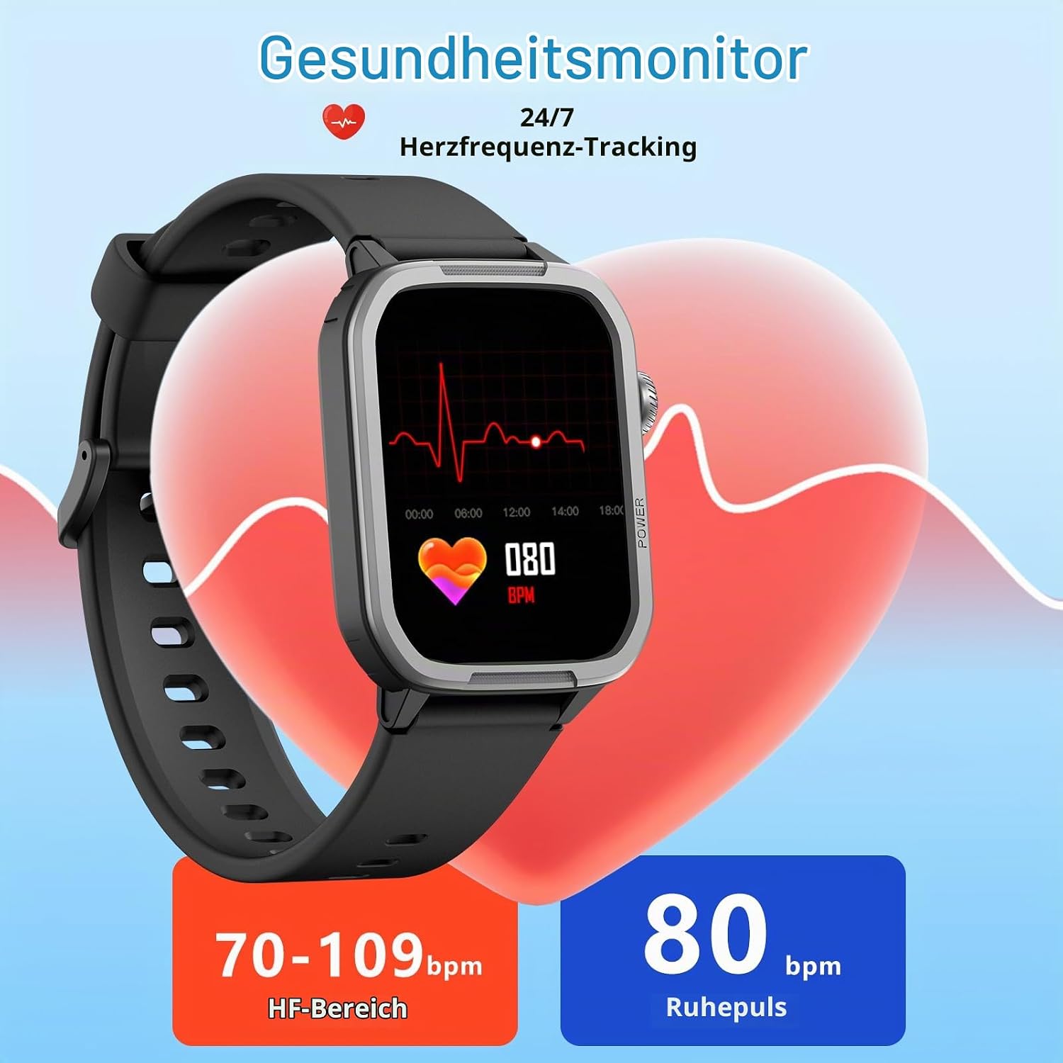 Smartwatch Kinder Fitness Tracker Uhr Digitale Fitnessuhr mit Schrittzähler, 24/7 Puls, IP68 Wasserdicht, Schlafmonitor, Wecker, Geschenk für Kinder Mädchen Jungen 6-16 (Schwarz) – Bild 5