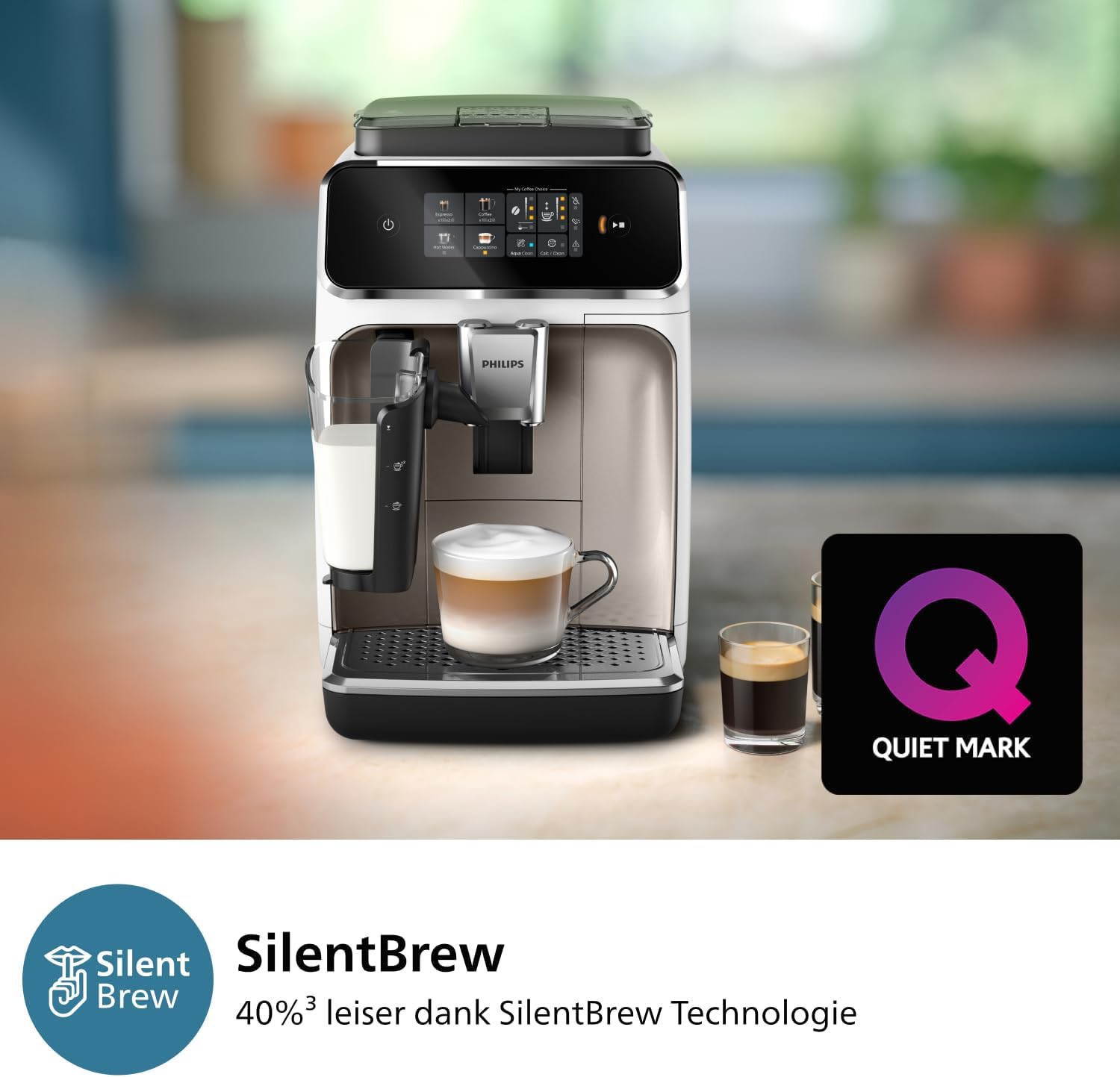 Philips Vollautomatische Espressomaschine 2300 Serie LatteGo, 4 Getränke in One Touch, LatteGo-System, SilentBrew, Weiß und Chrom, EP2333/40. – Bild 6