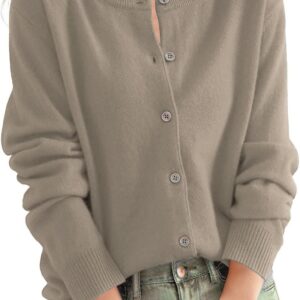 Strickjacke Damen Langarm Cardigan Rundhals Jacke Einfarbig Pullover