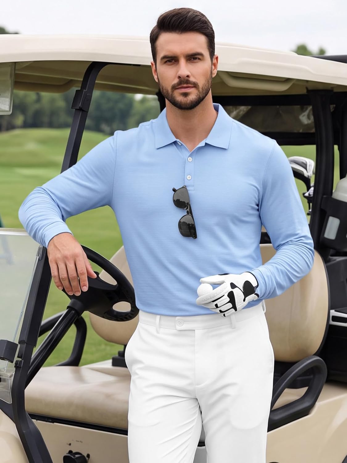 Runcati Herren Langarm Poloshirts Golfshirt Casual Tops – Bild 4