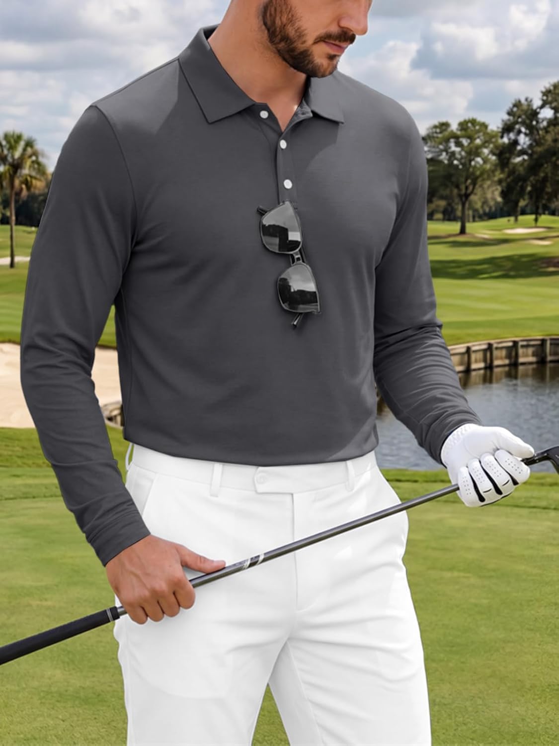 Runcati Herren Langarm Poloshirts Golfshirt Casual Tops – Bild 3