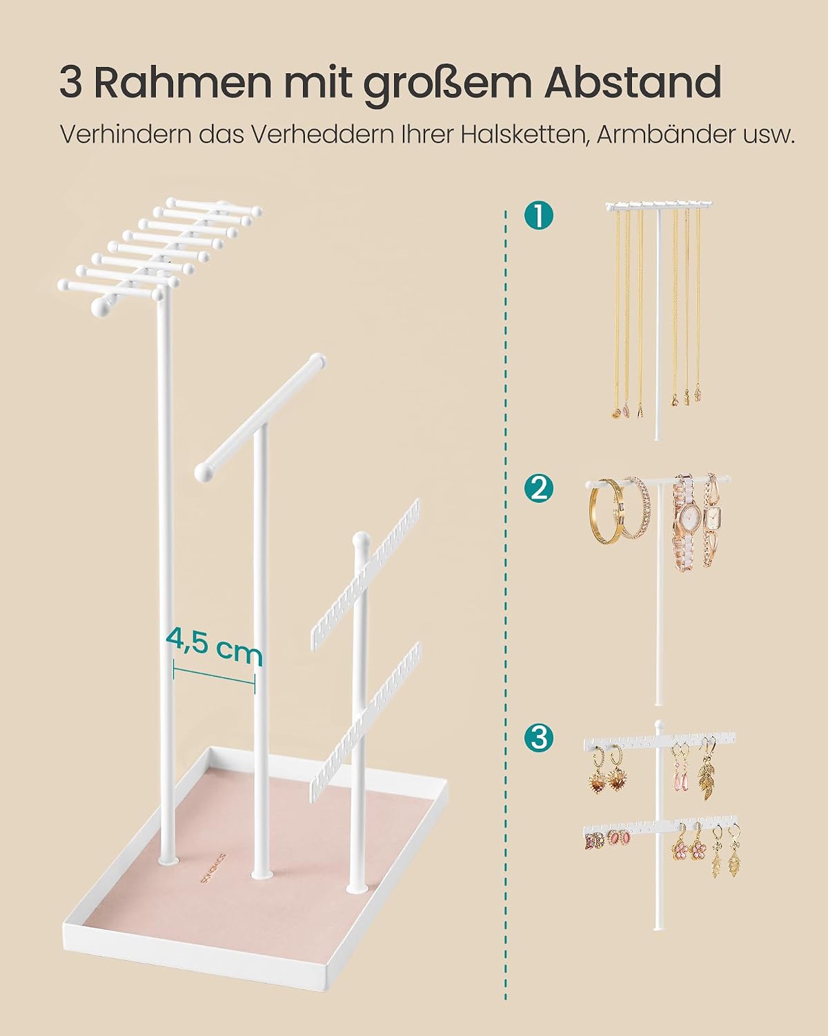 SONGMICS Schmuckständer, Schmuckhalter, Metallrahmen, Schmucktablett – Bild 3
