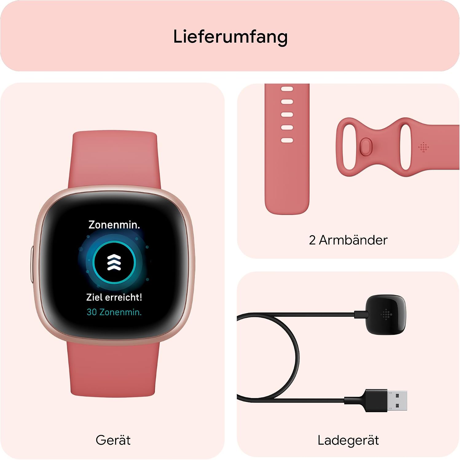 Fitbit Google Versa 4 Smartwatch Fitness-Tracker, inklusive 3-monatiger Google Health Premium-Mitgliedschaft, 6 Tage Akkulaufzeit – kompatibel mit Android/iOS, Sandrosa/Aluminium in Kupferrosa – Bild 7