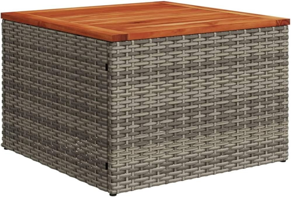 vidaXL Garden Table Grey 55 x 55 x 37 cm Poly Rattan and Acacia Wood