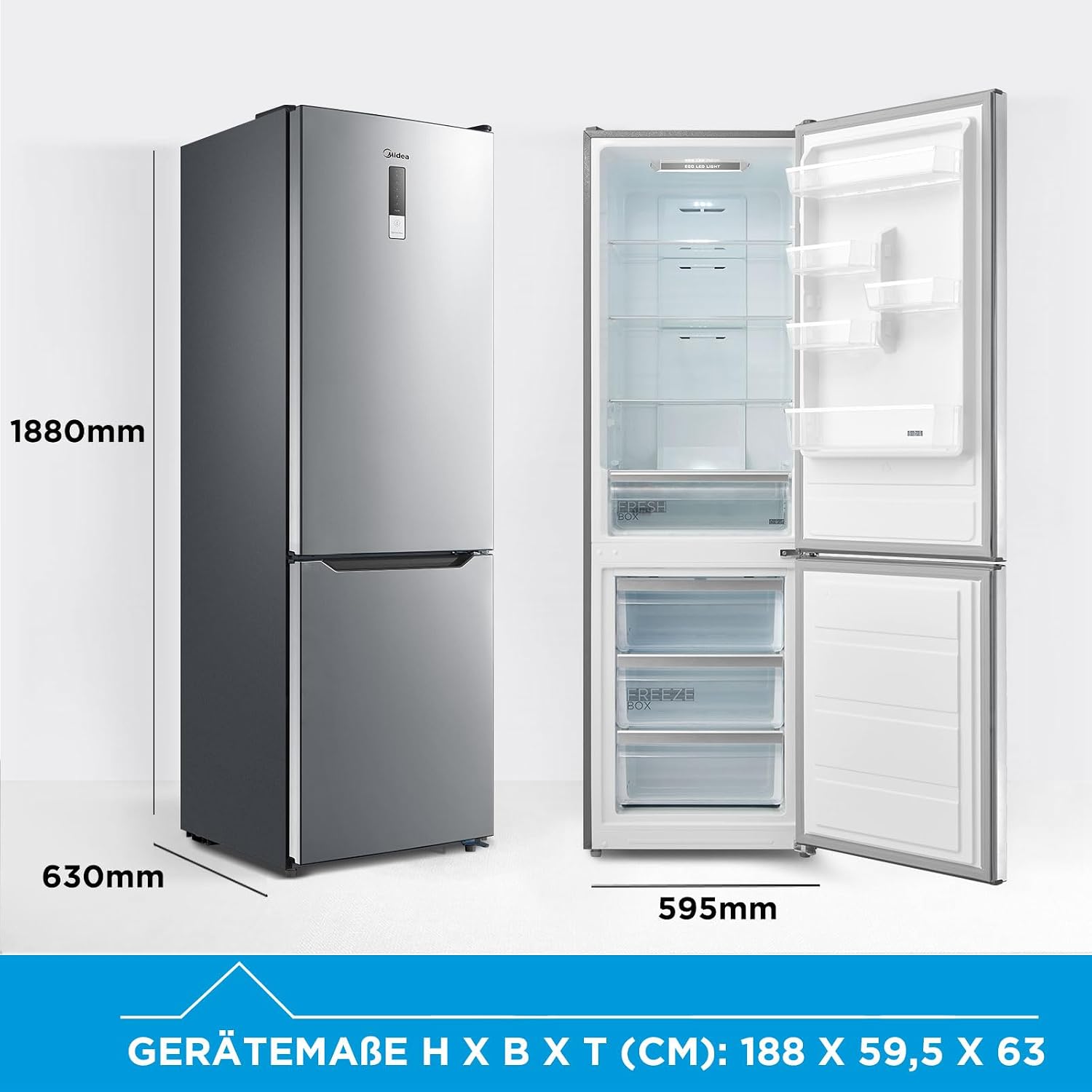 Midea 310L Kühlschrank mit Gefrierfach, 188 cm, NoFrost, GMCC Kompressor – Bild 8