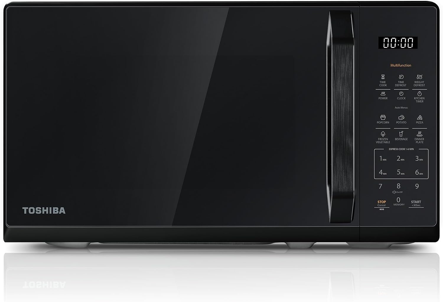 Toshiba Multifunktions-Mikrowelle in Spiegelschwarz, 20 Liter, 800 W, digitale Solo-Kleinmikrowelle mit 11 Leistungsstufen, 6 Automatikprogrammen, Express-Kochfunktion, Auftauen, MW3-EM20PE(BM)