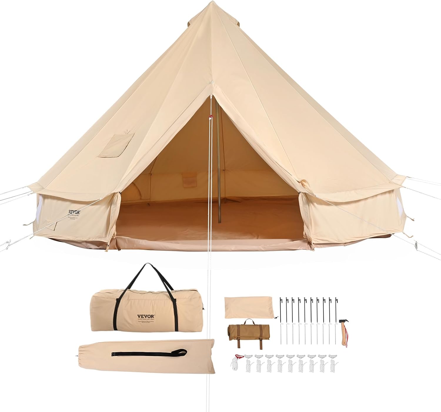 VEVOR Zeltglocke aus Segeltuch, Jurte 4 Jahreszeiten für Camping mit Herdwagenheber, atmungsaktiv hält bis zu 4 Personen, Familiencamping Outdoor Jagd Party