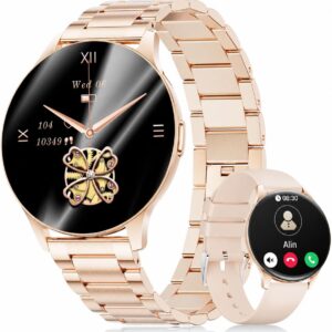 Damen-Smartwatch (2 Armbänder), Premium-Metallarmband, ultradünn, 1,...