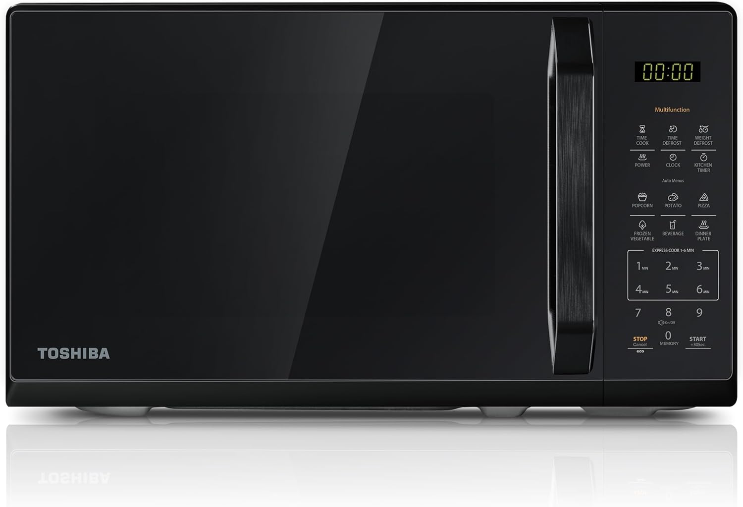 Toshiba Multifunktions-Mikrowelle in Spiegelschwarz, 20 Liter, 800 W, digitale Solo-Kleinmikrowelle mit 11 Leistungsstufen, 6 Automatikprogrammen, Express-Kochfunktion, Auftauen, MW3-EM20PE(BM) – Bild 2