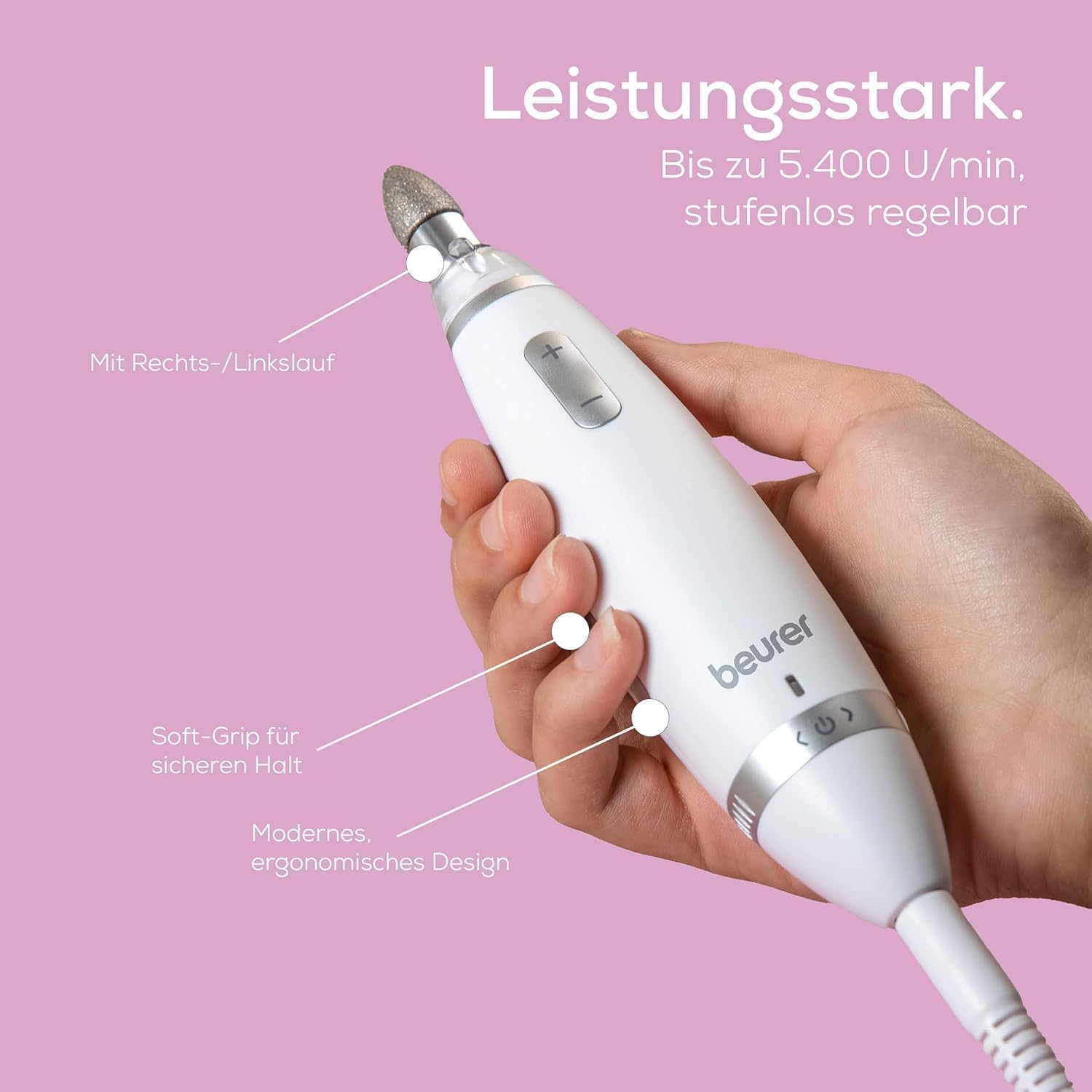 Beurer MP 62 Elektrisches Maniküre-/Pediküre-Set mit 10 Spitzen, LED-Licht und Aufbewahrungstasche – Bild 2
