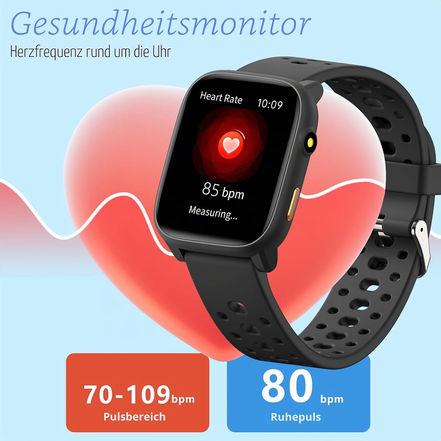 Smartwatch Kinder Fitness Tracker Uhr, Digitale Fitnessuhr mit Schrittzähler, 24/7 Puls, IP68 Wasserdicht, Schlafmonitor, Wecker, Puzzlespiele, 1,83 Zoll HD Touchscreen für Mädchen – Bild 4