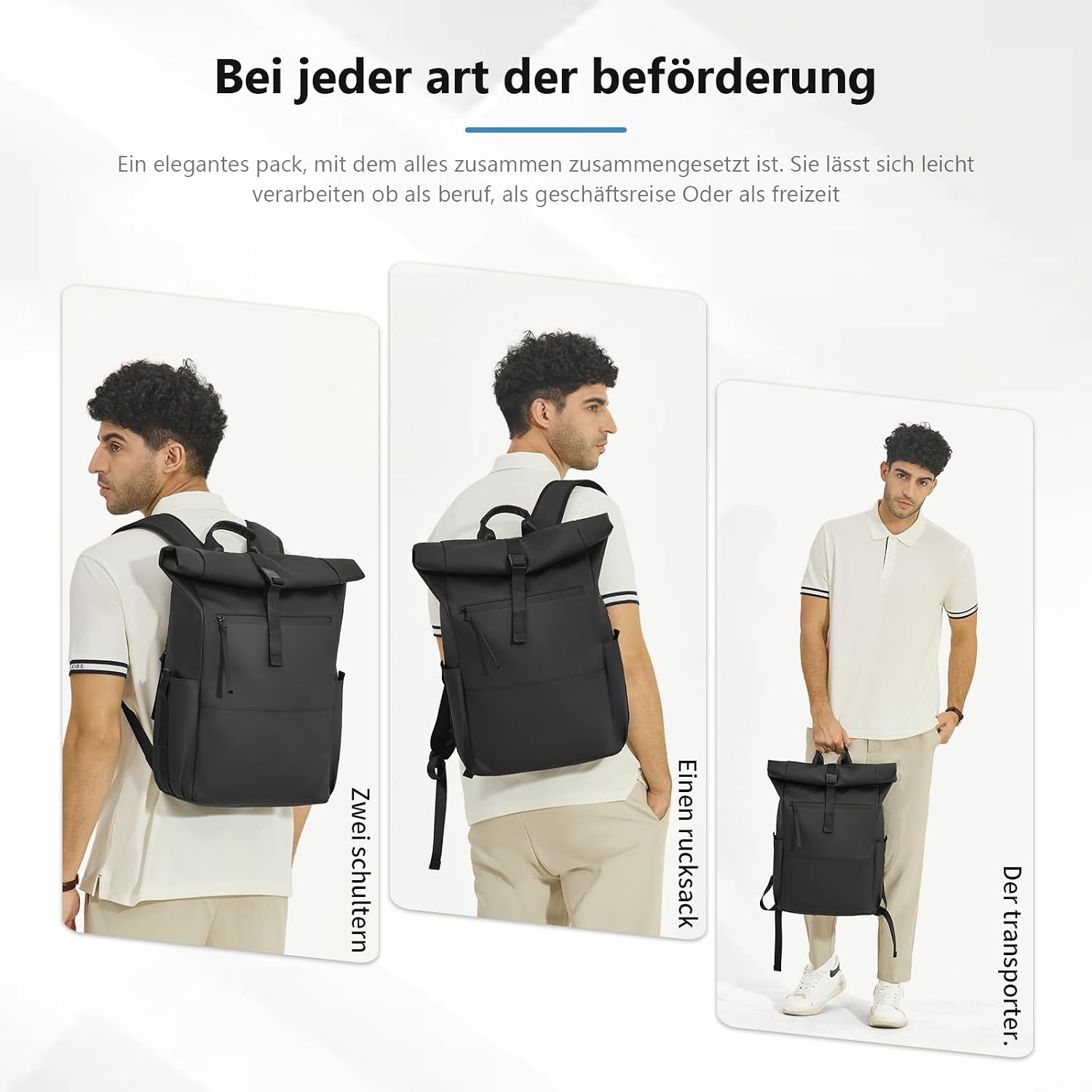 Rolltop Rucksack Herren Wasserdichter Laptop Rucksack 16 Zoll – Bild 10
