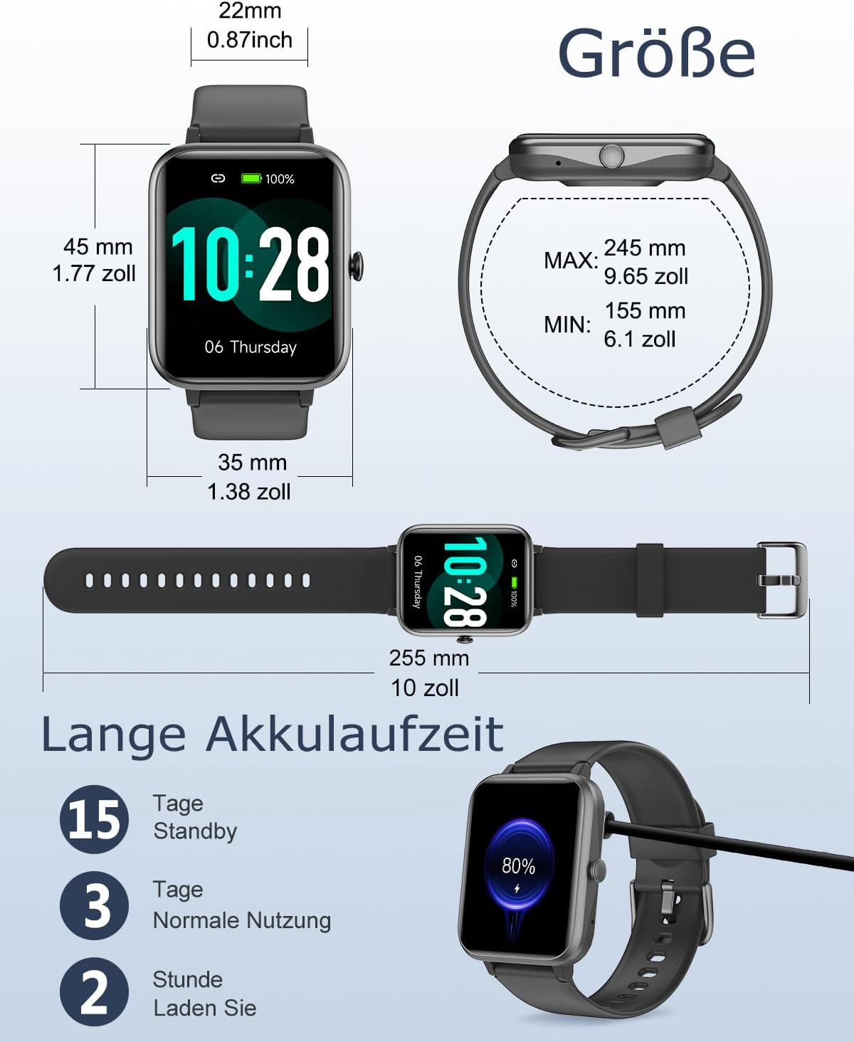 GRV Smartwatch Damen Herren mit Telefonfunktion,1.85" HD Fitnessuhr – Bild 8