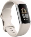 Fitbit Google Charge 6 Activity Tracker beinhaltet eine 3-monatige Google Health Premium-Mitgliedschaft, 7 Tage Akkulaufzeit, Google Wallet und Maps, Porzellan/Aluminium in Silber