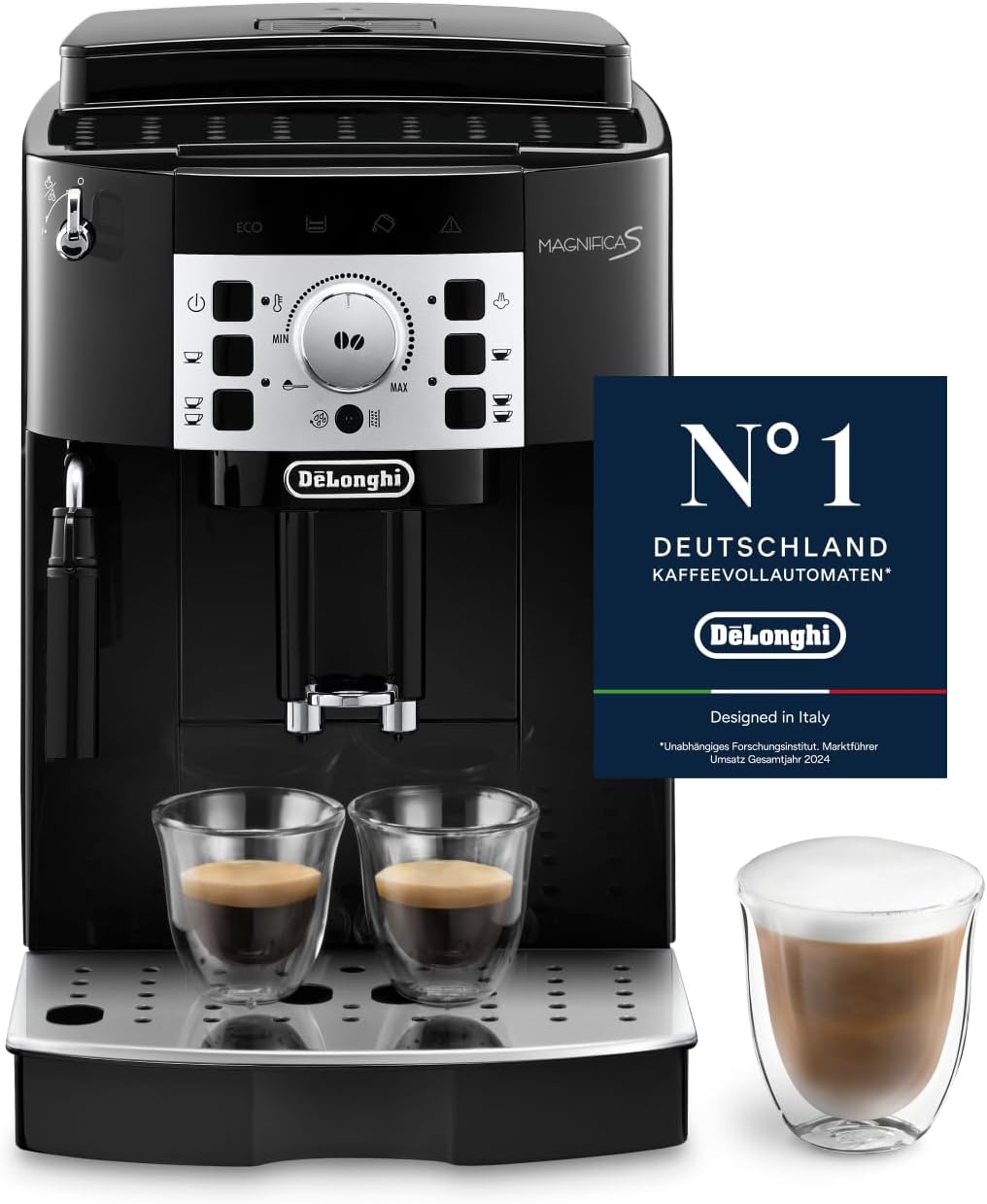 De'Longhi Magnifica S ECAM 22.110.B Kaffeevollautomat mit Milchaufschäumer für Cappuccino, mit Espresso-Direktwahltasten und Drehregler, 2-Tassen-Funktion, 1,8 Liter Wassertank, Schwarz/Silber