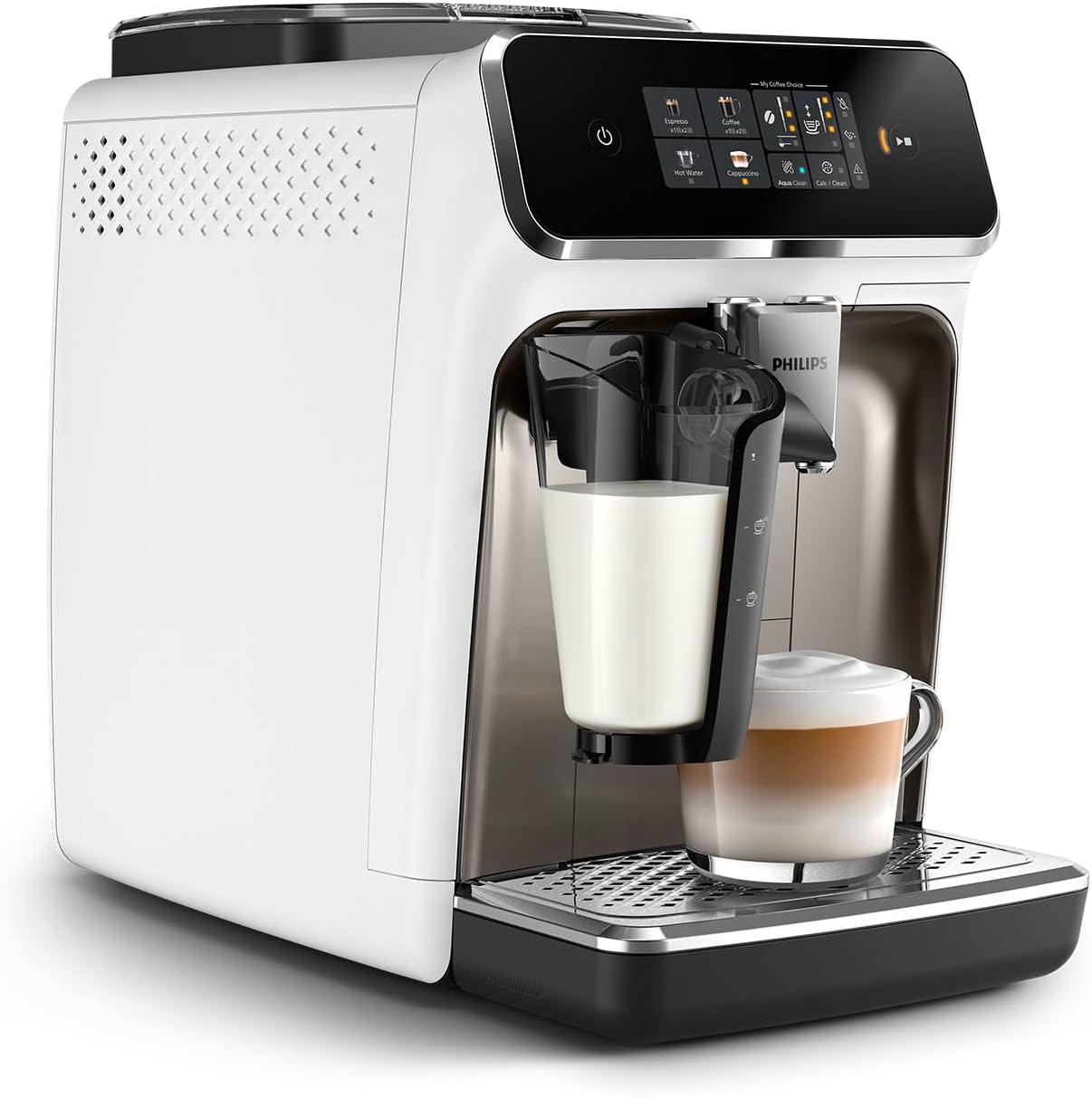 Philips Vollautomatische Espressomaschine 2300 Serie LatteGo, 4 Getränke in One Touch, LatteGo-System, SilentBrew, Weiß und Chrom, EP2333/40. – Bild 2
