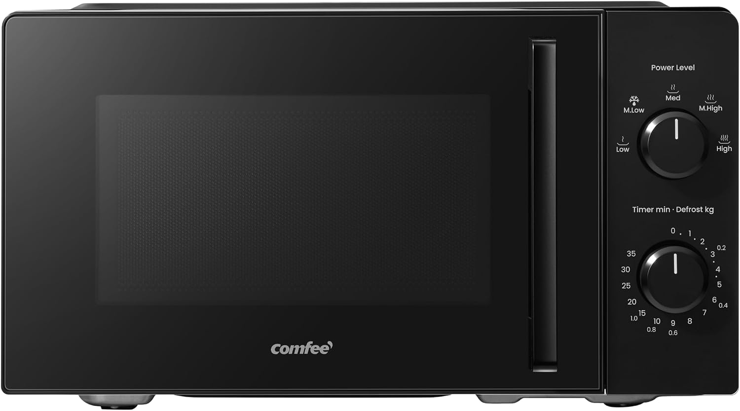 COMFEE Mikrowelle CMO-MM20L2NFPE(BK), Schwarz, 20 Liter, 700 W, 5 Leistungsstufen, schnelles Auftauen, einfache Reinigung, manueller Timer, kompaktes Design, ideal für kleine Küchen