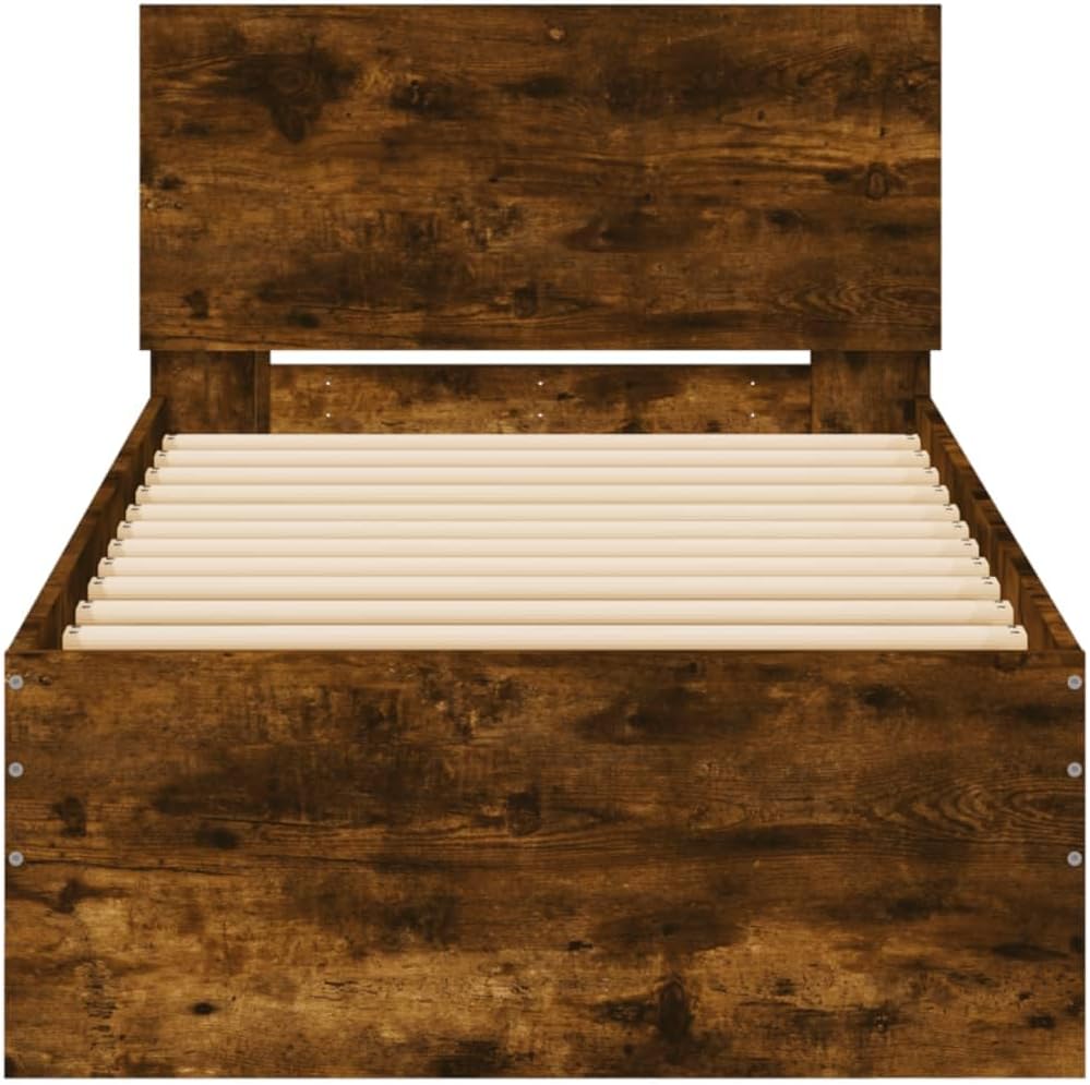vidaXL Bettgestell mit Kopfteil Räuchereiche 90 x 190 cm Holzmaterial – Bild 5