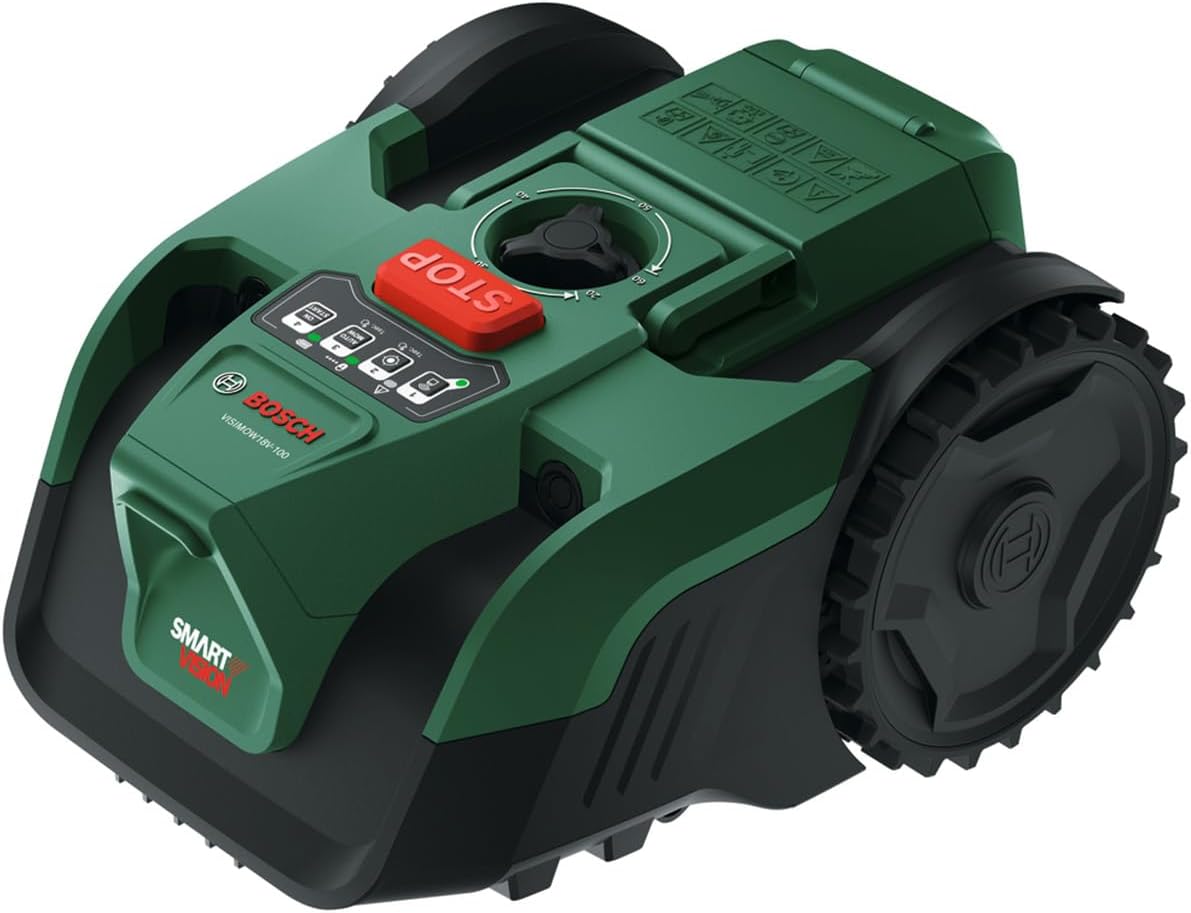 Bosch VISIMOW18V-100 Roboter-Rasenmäher (für Rasenflächen bis 100 m², Schnittbreite: 16 cm, Schnitthöhe: 20-60 mm, ohne Akku)